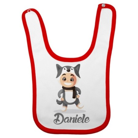 Bavaglino neonato personalizzato con nome baby lupo Natale