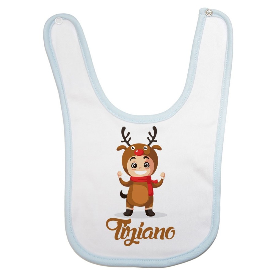 Bavaglino neonato personalizzato con nome baby renna con la sciarpa Natale
