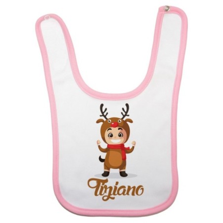 Bavaglino neonato personalizzato con nome baby renna con la sciarpa Natale