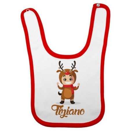 Bavaglino neonato personalizzato con nome baby renna con la sciarpa Natale