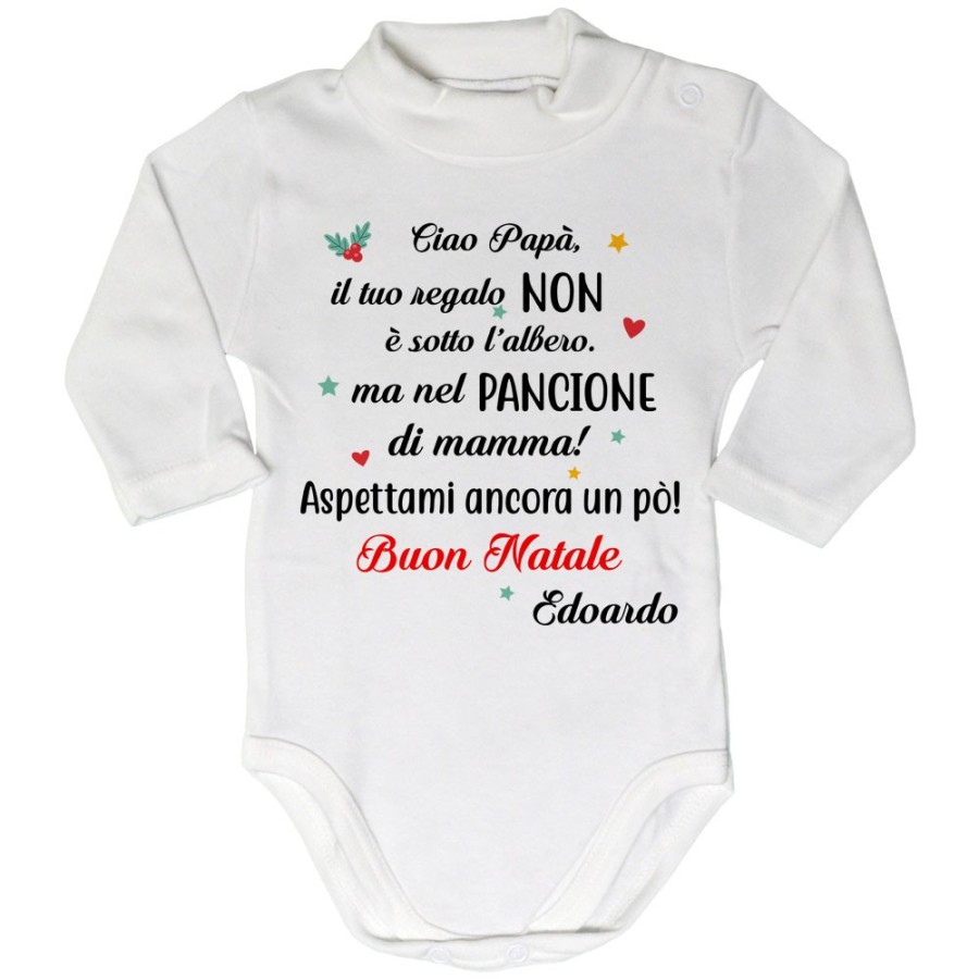 Body lupetto neonato personalizzato con nome papà il tuo regalo è nel pancione di mamma Natale