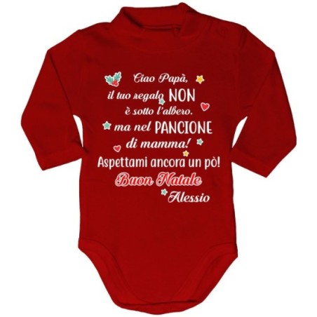 Body lupetto neonato personalizzato con nome papà il tuo regalo è nel pancione di mamma Natale
