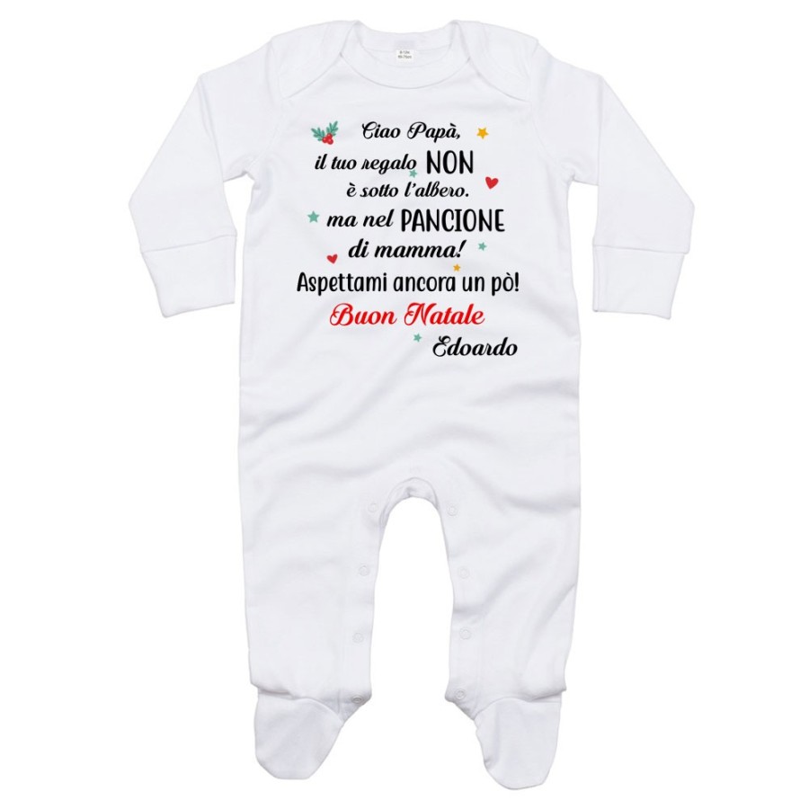 Tutina neonato personalizzata con nome papà il tuo regalo è nel pancione di mamma Natale