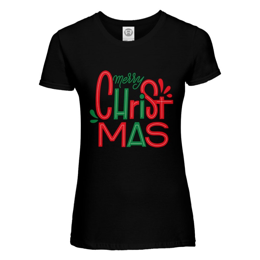T-shirt donna personalizzabile con nomemerry christmas colorful colorful Natale