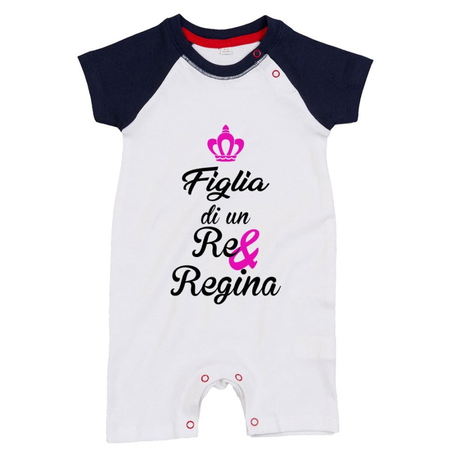 Pagliaccetto neonato figlio figlia di un re e di una regina con corona azzurra fucsia Per la famiglia