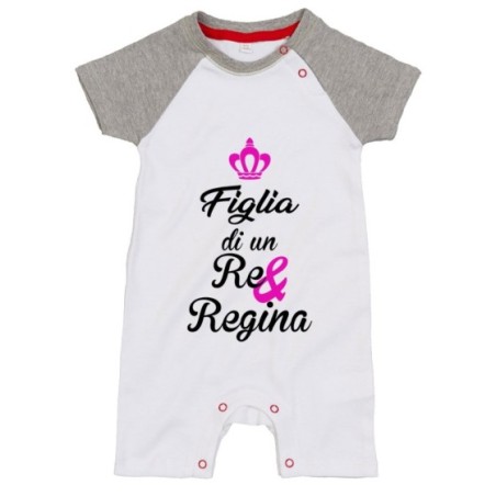 Pagliaccetto neonato figlio figlia di un re e di una regina con corona azzurra fucsia Per la famiglia