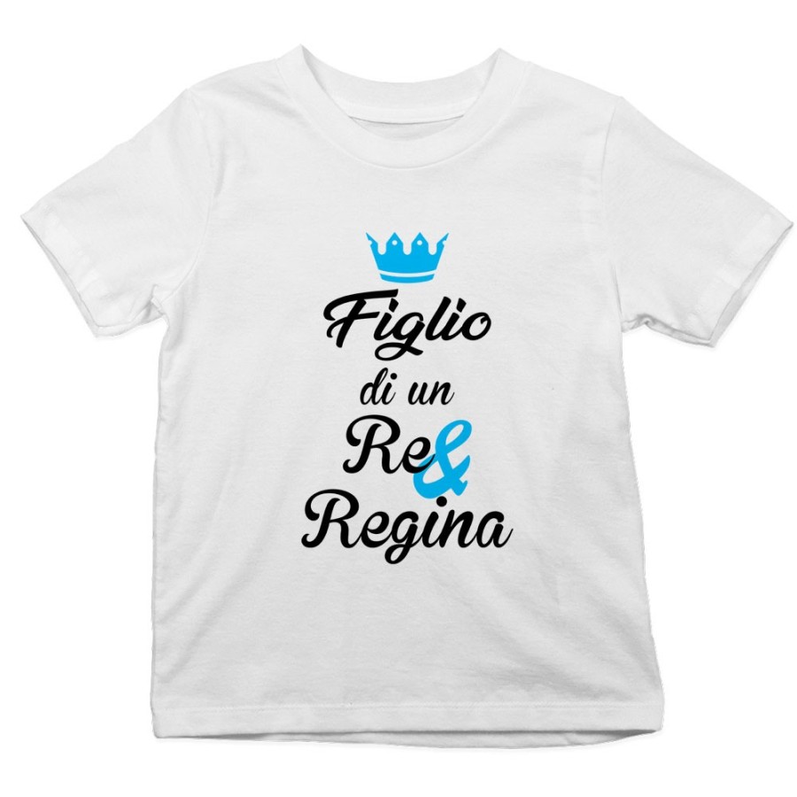 T-shirt bambino figlio figlia di un re e di una regina con corona azzurra fucsia Per la famiglia