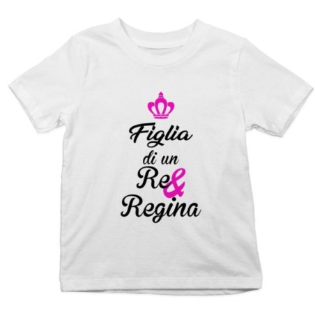 T-shirt bambino figlio figlia di un re e di una regina con corona azzurra fucsia Per la famiglia