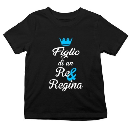 T-shirt bambino figlio figlia di un re e di una regina con corona azzurra fucsia Per la famiglia