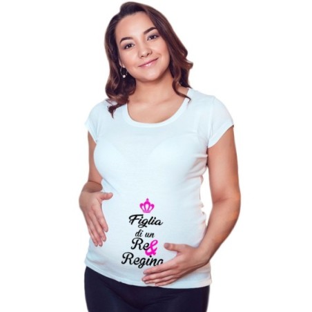 Maglia premaman figlio figlia di un re e di una regina con corona azzurra fucsia Per la famiglia
