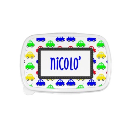 Porta pranzo personalizzato con nome con macchinine