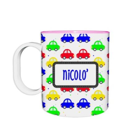 Tazza per la scuola personalizzata con nome con macchinine Divertenti
