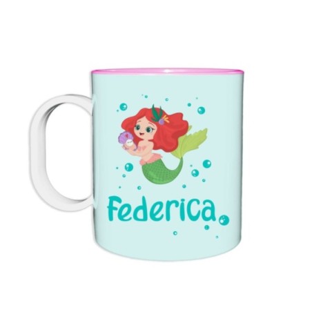 Tazza per la scuola personalizzata con nome con sirenetta