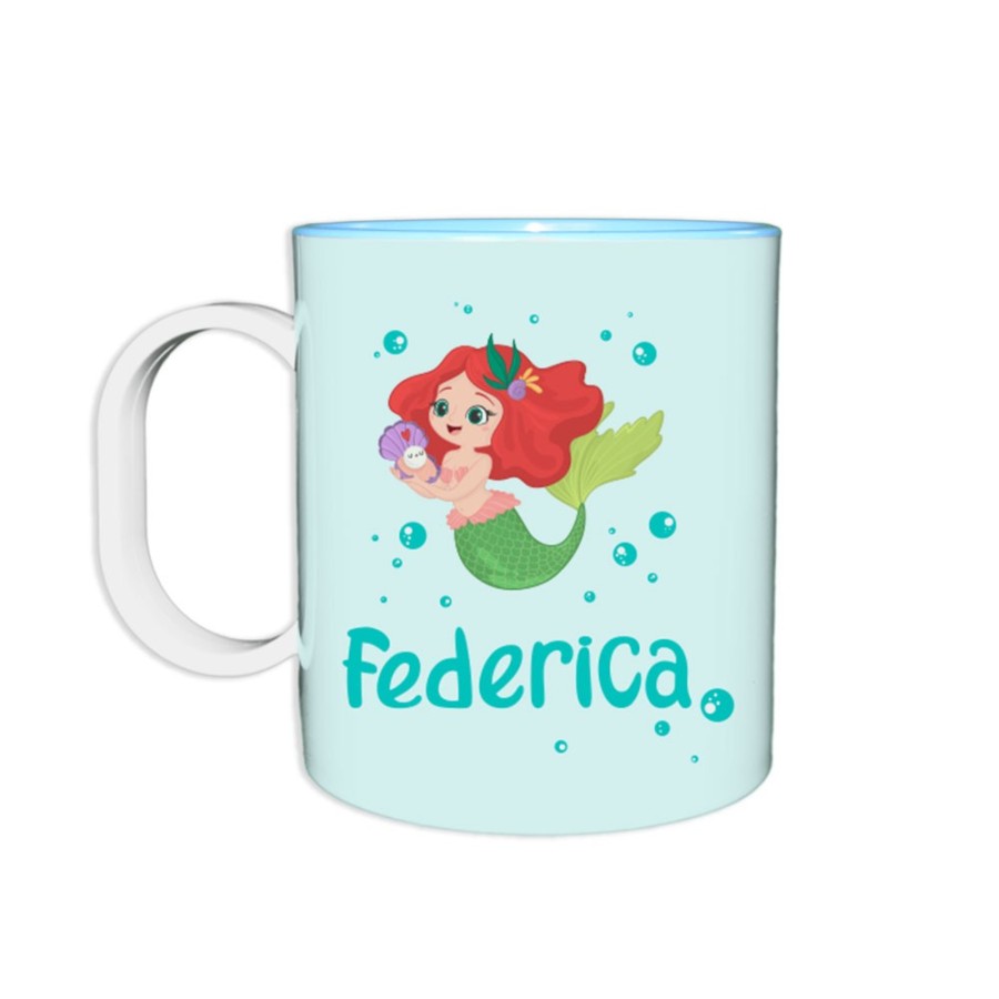 Tazza per la scuola personalizzata con nome con sirenetta Divertenti