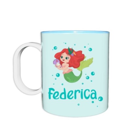 Tazza per la scuola personalizzata con nome con sirenetta Divertenti