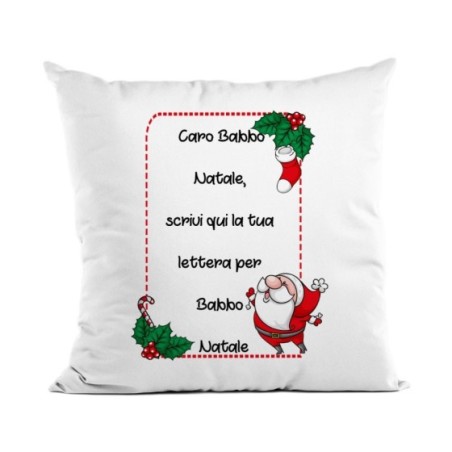 Cuscino personalizzato con testo lettera a babbo natale con ghirlande Natale