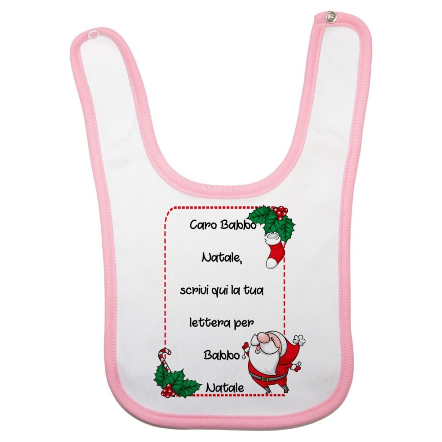 Bavaglino neonato personalizzato con testo lettera a babbo natale con ghirlande Natale