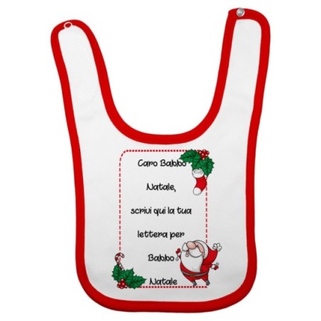 Bavaglino neonato personalizzato con testo lettera a babbo natale con ghirlande Natale