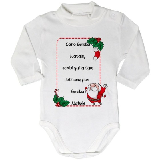 Body lupetto neonato personalizzato con testo lettera a babbo natale con ghirlande Natale