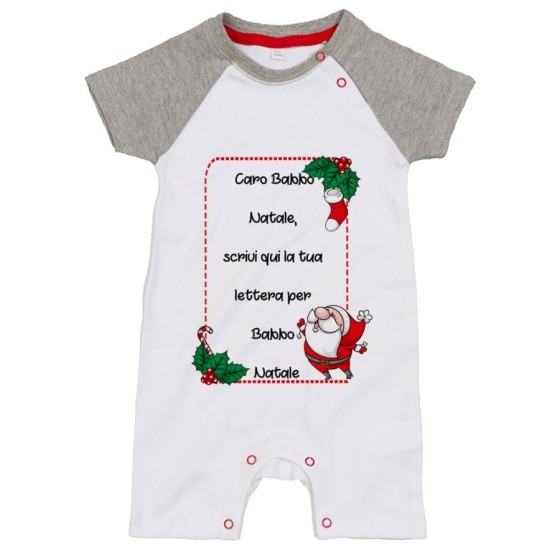 Pagliaccetto neonato personalizzato con testo lettera a babbo natale con ghirlande Natale