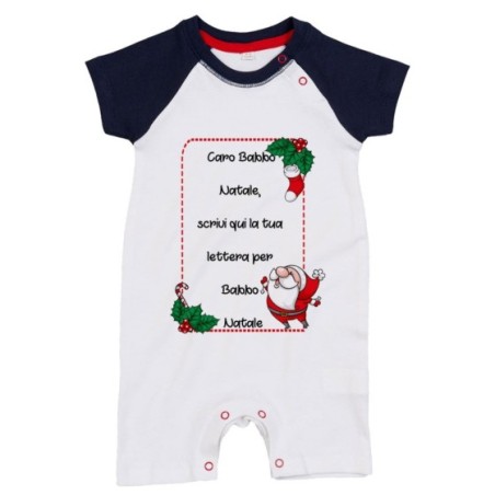 Pagliaccetto neonato personalizzato con testo lettera a babbo natale con ghirlande Natale