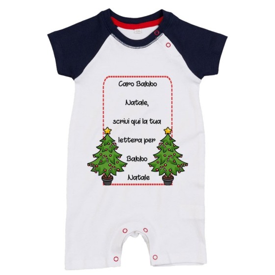 Pagliaccetto neonato personalizzato con testo lettera a babbo natale con alberi di natale Natale