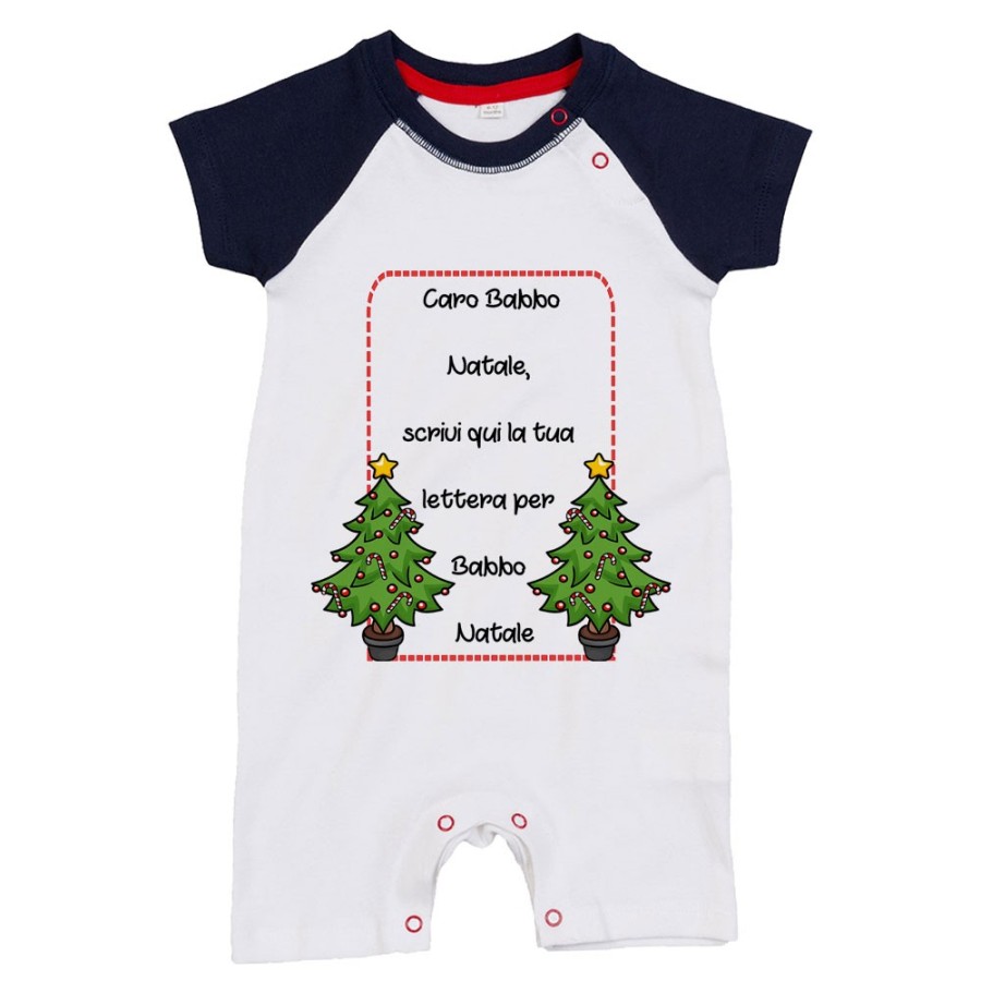 Pagliaccetto neonato personalizzato con testo lettera a babbo natale con alberi di natale Natale