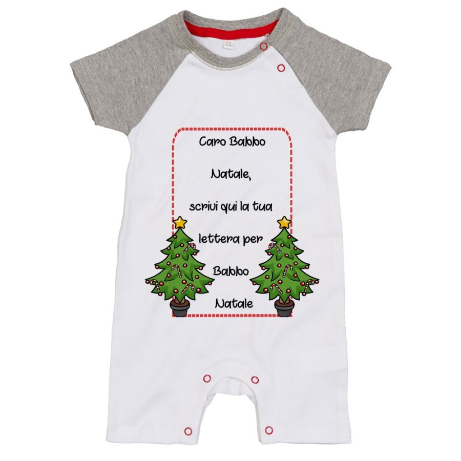 Pagliaccetto neonato personalizzato con testo lettera a babbo natale con alberi di natale Natale