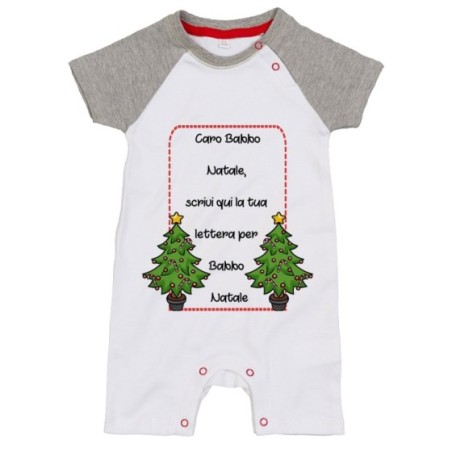 Pagliaccetto neonato personalizzato con testo lettera a babbo natale con alberi di natale Natale
