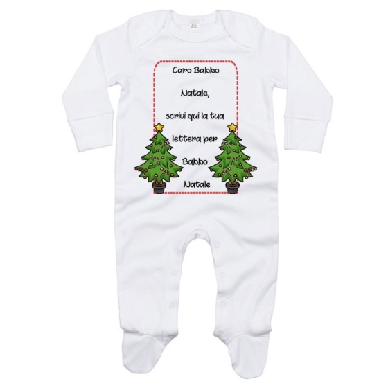 Tutina neonato personalizzata con testo lettera a babbo natale con alberi di natale Natale