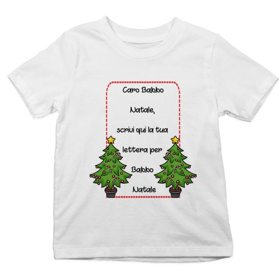 T-shirt bambino personalizzata con testo lettera a babbo natale con alberi di natale Natale