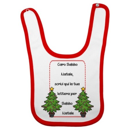 Bavaglino neonato personalizzato con testo lettera a babbo natale con alberi di natale Natale