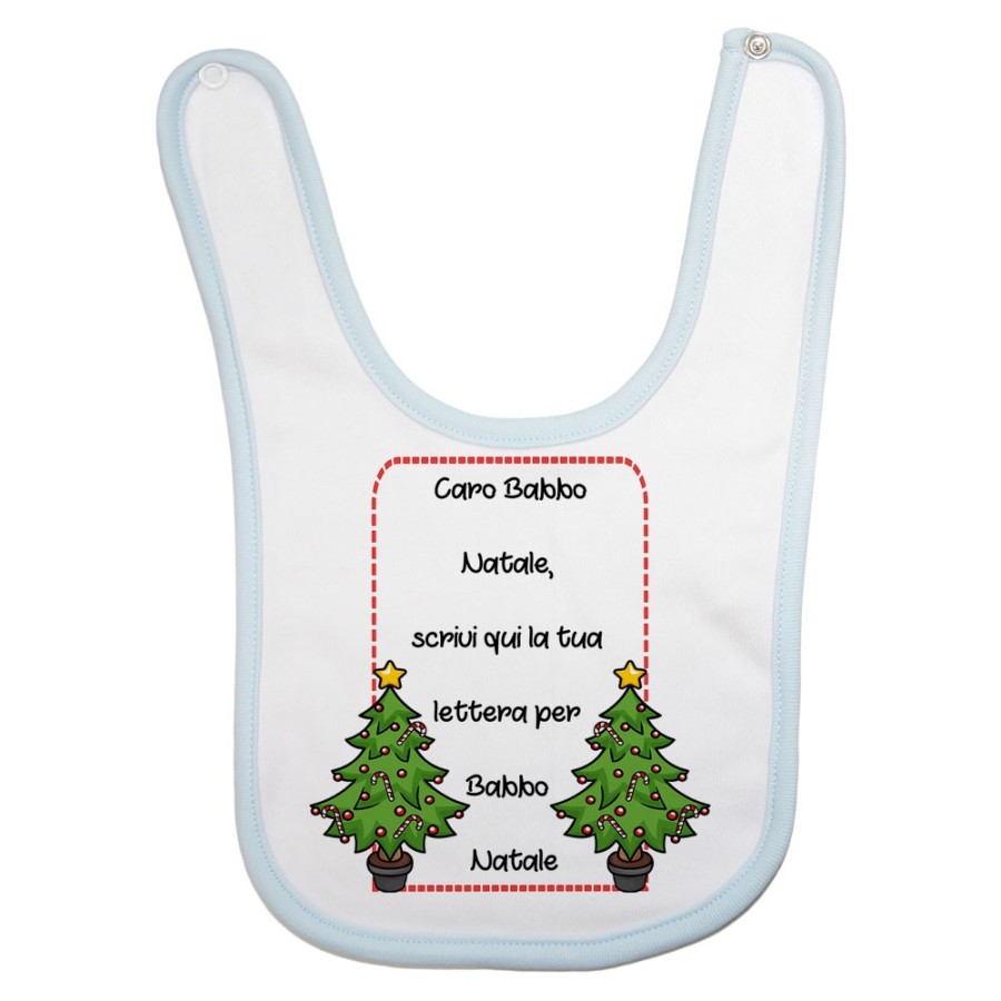 Bavaglino neonato personalizzato con testo lettera a babbo natale con alberi di natale Natale