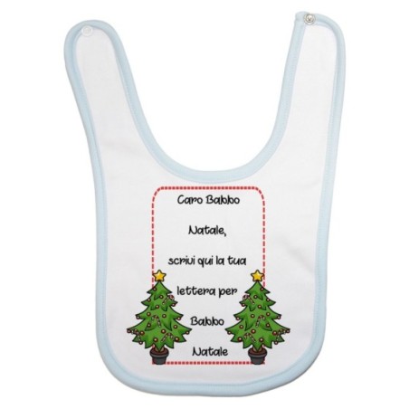 Bavaglino neonato personalizzato con testo lettera a babbo natale con alberi di natale Natale