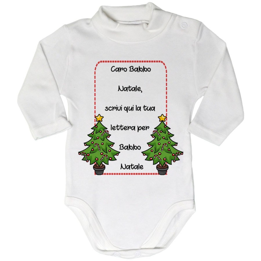 Body lupetto neonato personalizzato con testo lettera a babbo natale con alberi di natale Natale