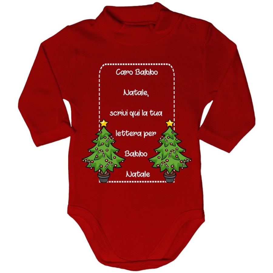 Body lupetto neonato personalizzato con testo lettera a babbo natale con alberi di natale Natale