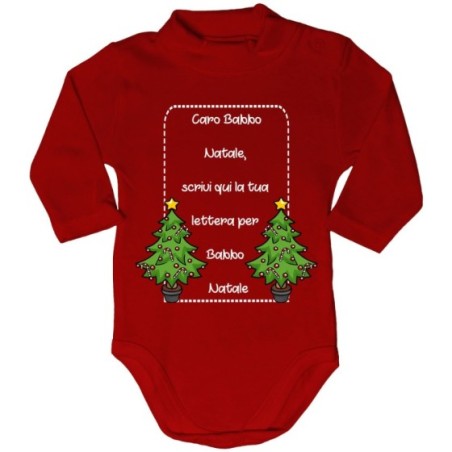 Body lupetto neonato personalizzato con testo lettera a babbo natale con alberi di natale Natale