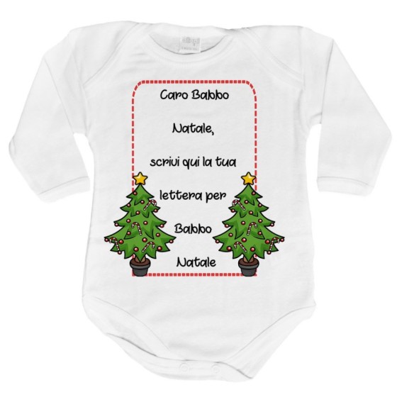 Body neonato personalizzato con testo lettera a babbo natale con alberi di natale Natale