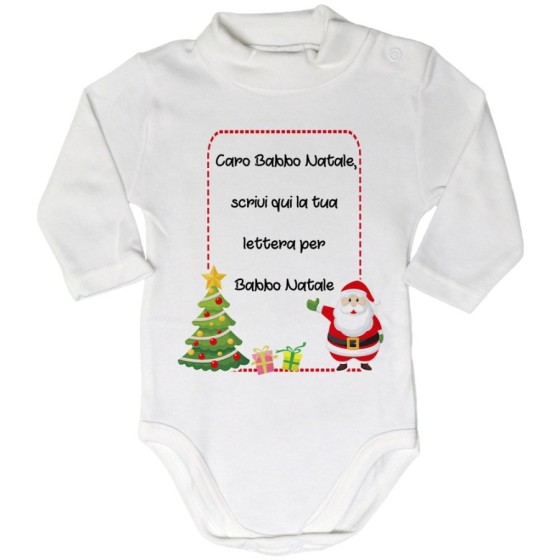 Body lupetto neonato personalizzato con testo lettera a babbo natale con albero natalizio Natale