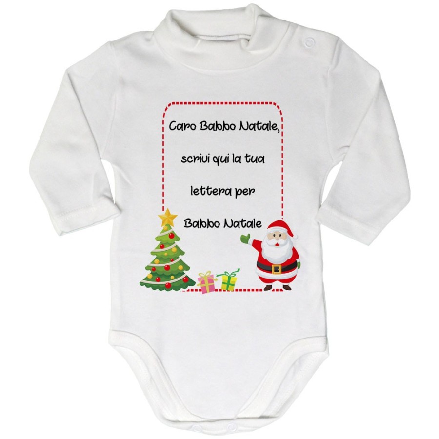 Body lupetto neonato personalizzato con testo lettera a babbo natale con albero natalizio Natale