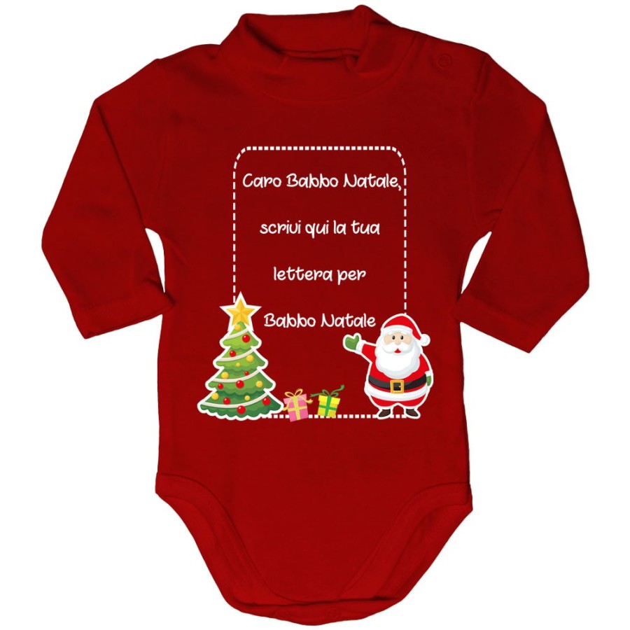 Body lupetto neonato personalizzato con testo lettera a babbo natale con albero natalizio Natale