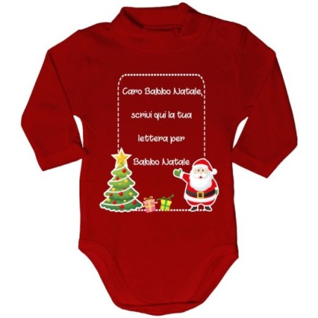 Body lupetto neonato personalizzato con testo lettera a babbo natale con albero natalizio Natale