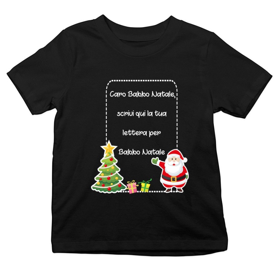 T-shirt bambino personalizzata con testo lettera a babbo natale con albero natalizio Natale