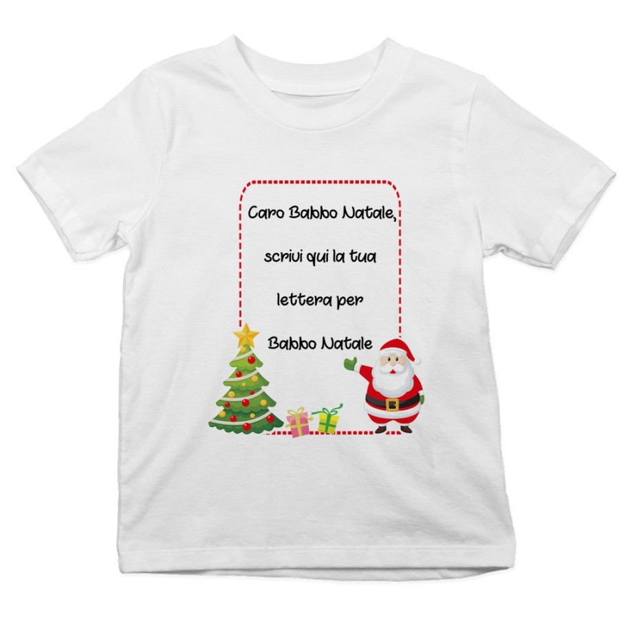 T-shirt bambino personalizzata con testo lettera a babbo natale con albero natalizio Natale