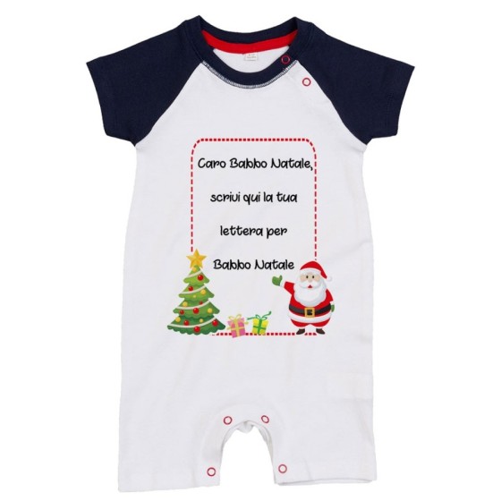 Pagliaccetto neonato personalizzato con testo lettera a babbo natale con albero natalizio Natale