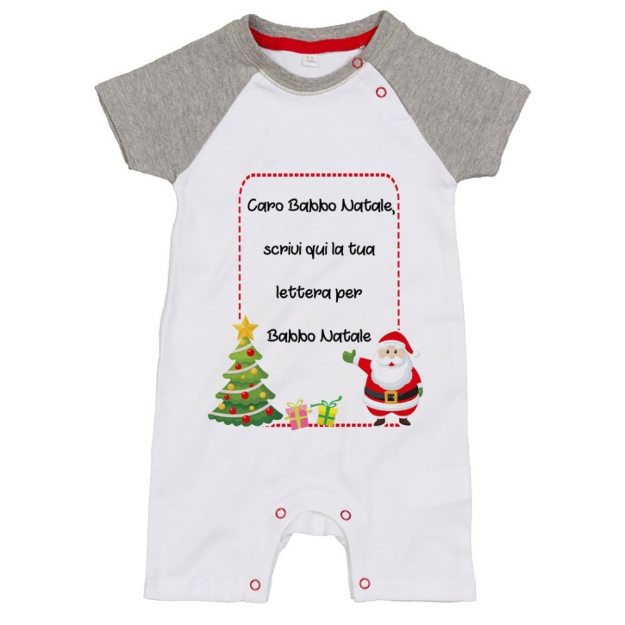 Pagliaccetto neonato personalizzato con testo lettera a babbo natale con albero natalizio Natale