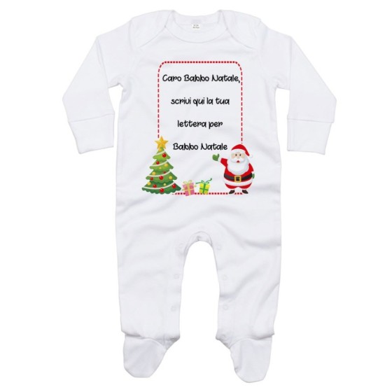 Tutina neonato personalizzata con testo lettera a babbo natale con albero natalizio Natale
