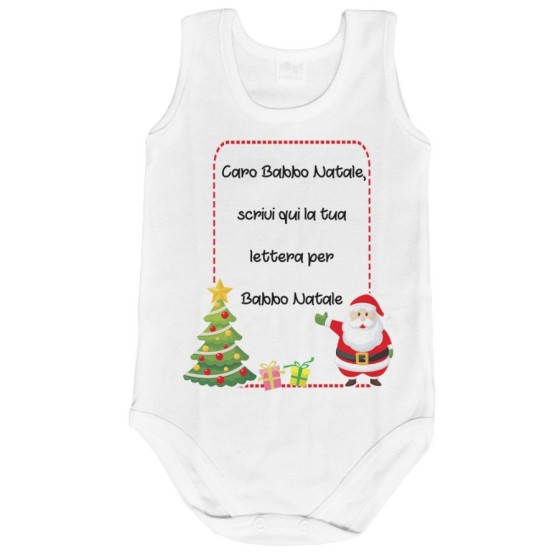 Body neonato personalizzato con testo lettera a babbo natale con albero natalizio Natale