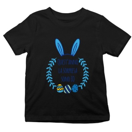 T-shirt bambino personalizzabile con nome quest'anno la sorpresa sono io Pasqua
