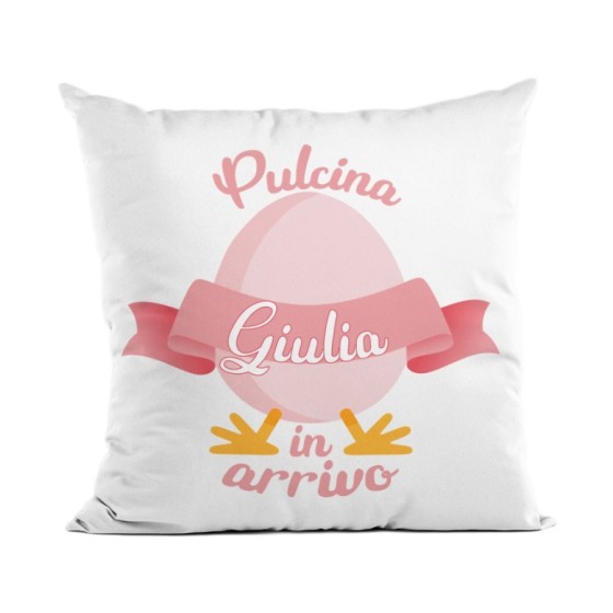 Cuscino personalizzabile con nome pulcino in arrivo Pasqua
